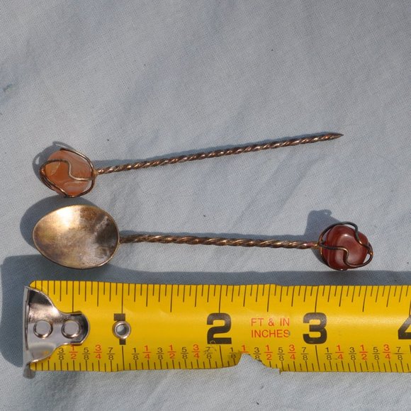 Sterling Silver Spoon olive Pick Set Gemstone vintage Joalheiros H Stern (H93) - Picture 2 of 5